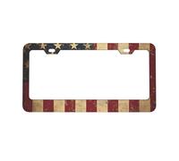 Vintage American Flag License Plate Frames 2pcs, USA Flag Rust-Proof Aluminum Universal Car Tag Frame with Screw Caps for Vehicles Trucks Vans SUVs 12 x 6 Inch