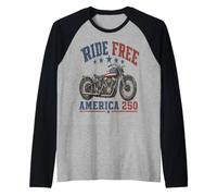 Vintage American Flag Motorcycle Ride Free 250 Raglan Baseball Tee