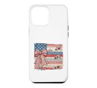 Vintage American Flag Patchwork Floral Bow Design Case for iPhone 12 Pro Max