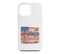 Vintage American Flag Patchwork Floral Bow Design Case for iPhone 13 Pro Max