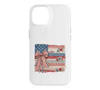 Vintage American Flag Patchwork Floral Bow Design Case for iPhone 14