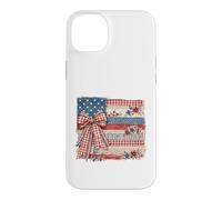 Vintage American Flag Patchwork Floral Bow Design Case for iPhone 14 Plus