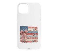 Vintage American Flag Patchwork Floral Bow Design Case for iPhone 15 Plus