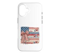 Vintage American Flag Patchwork Floral Bow Design Case for iPhone 16
