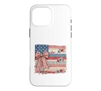 Vintage American Flag Patchwork Floral Bow Design Case for iPhone 16 Pro Max