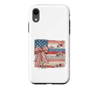 Vintage American Flag Patchwork Floral Bow Design Case for iPhone XR