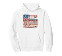Vintage American Flag Patchwork Floral Bow Design Pullover Hoodie