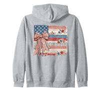 Vintage American Flag Patchwork Floral Bow Design Zip Hoodie