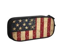 Vintage American Flag Pencil Case for Boys Girls USA Flag Large Pen Bag Desk Stationery Organizer Pencil Pouch for School Office Zippered Makeup Bag