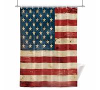 Vintage American Flag Shower Curtain for Bathroom, Patriotic Star Red Strip Waterproof Cloth Fabric Bathroom Accessories Set with 12 Rust Proof Plastic Hooks, 48” x 72”
