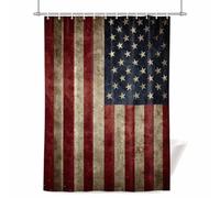 Vintage American Flag Shower Curtain for Bathroom, Red White Striped Star Independence Day Waterproof Cloth Fabric Bathroom Accessories Set with 12 Rust Proof Plastic Hooks, 56” x 78”