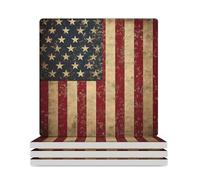 Vintage American Flag Square Ceramic Coasters Set of 4 with Cork Backing USA Flag Heat Resistant Drink Coaster Heat Resistant Kitchen Bar Pads for Mugs Glasses