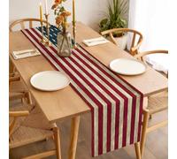 Vintage American Flag Table Runner 13x36 inch Red Brown Striped Star Retro Cotton Linen Dining Table Runner Ideal for Dresser Kitchen Coffee Tables - Machine Washable