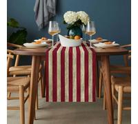 Vintage American Flag Table Runner 13x70 inch Red Brown Striped Star Retro Cotton Linen Dining Table Runner Ideal for Dresser Kitchen Coffee Tables - Machine Washable