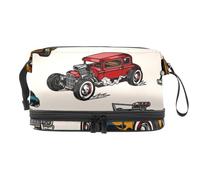 Vintage American Muscle Cars Double Layer Cosmetic Bag for Women and Girls, Travel Toiletry Bag Makeup Handy Pouch Organiser Bag with Brush Compartment