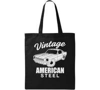Vintage American Steel Muscle Car Natural Ecological Cotton Tote Bag Black