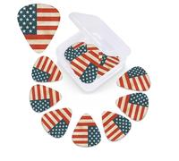Vintage American USA Flag Guitar Picks 12 Pack 3 Different Thickness Celluloid Guitar Plectrums with Guitar Pick Storage Box Personalized Guitar Pick for Acoustic Guitar Picks