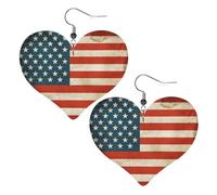 Vintage American USA Flag Leather Earrings for Women Heart Earring Lightweight Dangle Earrings Jewelry Gifts, One Size, No Gemstone
