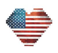 Vintage American USA Flag Print Building Brick Block Puzzle - Heart Shaped Picture Puzzles, Wooden Picture Jigsaw Puzzles