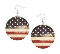 Vintage American Usa Flag Prints Leather Round Earrings Pendant Stylish And Light Lightweight Dangle For Women Girls, One Size, Leather, No Gemstone