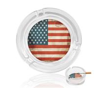 Vintage American USA Flag Round Clear Glass Ashtray Thickened Crystal Glass Ashtray Portable Windproof Desktop Cigarette Ash Tray for Home Office Bar Patio Decor