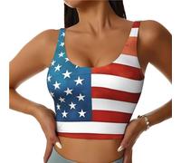 Vintage American USA Flag Sports Bra for Women - Yoga Tank Top,Sports Vest with Performance Stretch and Quick Dry Fabric, Black, Medium Short