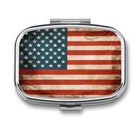 Vintage American USA Flag Square Pill Box Portable Daily Medicine Organizer Small Travel Pill Case Storage Container Waterproof Dustproof Daily Vitamin Medication Organizer Case for Travel Home Use