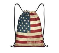 Vintage American Usa Flag Unisex Pe Bag Foldable Gym Sack Lightweight Drawstring Backpack For Beach Football Holidays