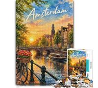 Vintage Amsterdam Canal Sunset - 90s Retro An Jigsaw Puzzle, 1000 Piece | For a thoughtful indoor hobby, this 1000-piece jigsaw puzzle for adults offers 1000 pieces for a longer challenge.