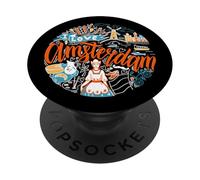 Vintage Amsterdam Netherlands Travel Icons Doodle Art Style PopSockets Adhesive PopGrip