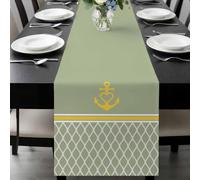Vintage Anchor Texture Table Runner 13x70 Inches Long Sage Green Geometric Classic Cotton Linen Table Runner Burlap Style for Dinner Table Party Decor Tabletop Decorations