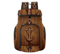 Vintage Anchor Wooden Board Multi-Sport Basketball Backpack with Ball & Shoe Compartment, Durable Gym Bag for Soccer Volleyball Swim Travel