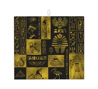 Vintage Ancient Egyptian Gods and Hieroglyphs Dish Drying Mat 16"" x 18"" in,Absorbent Microfiber Kitchen Countertop Table Protector,Multi-Purpose Counter Rack Sink Drainer Pad, Black