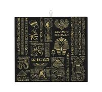 Vintage Ancient Egyptian Gods and Hieroglyphs Dish Drying Mat 16"" x 18"" in,Absorbent Microfiber Kitchen Countertop Table Protector,Multi-Purpose Counter Rack Sink Drainer Pad, Black
