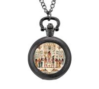 Vintage Ancient Egyptian Pharaoh Statue Vintage Pocket Watch Alloy Pendant Watches Necklace Gift for Men Women Black-Style