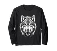 Vintage Angry Alpha Wolf Head Distressed Graphic Long Sleeve T-Shirt