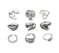 Vintage Animal Finger Ring Set 925 Silver Band Hook Jewelry 9pcs