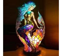 Vintage Animal Table Lamp,Colorful Resin Bedside Lamps for Decoration Animal Shaped Table Lamps,Tiffanies Style Colored Glass Lamp,Bedside Lamp,Mermaid