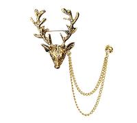 Vintage Animal Tassel Chain Lapel Pin for Men Women - Punk, Buck, Suit, Tie - Deer, Ram, Owl Rhinestone Collar Chain Pin for Boyfriend Gifts, Alloy Steel, rhinestone