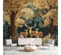 Vintage Animal Wall Mural Wallpaper, Forest Deer Trees Wallpaper Decorative Wall Mural for Bedroom Study Living Room Home Decor Photo, 200 x 140 cm(W x H)