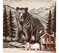 Vintage Animal Wildlife Wall Mural Wallpaper, Bears Forest Wallpaper Decorative Wall Mural for Bedroom Study Living Room Home Decor Photo, 260 x 170 cm(W x H)