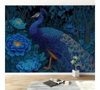 Vintage Animals Peacock Floral Non-Woven Wall Mural 250W x 175H cm, Dark Blue Photo Wallpaper - Modern Walls Art Decoration Poster for Kids Room Bedroom Living Room, High-Definition Wall Mural Picture