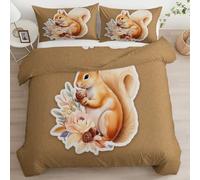 Vintage Animals Squirrel Autumn Leaves Duvet Cover Double (200 x 200 cm), Light Brown Reversible Bedding with Zipper Closure - Soft Breathable Skin-Friendly Quilt Cover with Pillowcases for Women Men