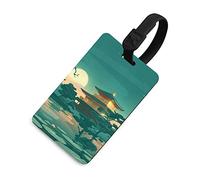 Vintage Anime Palace Moon Lotus Pond Luggage Tag with Name ID Card for Suitcase Travel Bag Labels Cute Printed Design