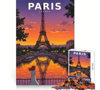 Vintage Anime Paris Skyline with Eiffel Tower 1000 Pieces Jigsaw Puzzles for Teenagers Memory Strength Restful Escape Fine Cut Festive Surprise (38x26cm)