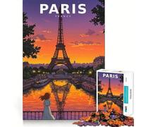Vintage Anime Paris Skyline with Eiffel Tower Jigsaw for Teenagers1000 Pieces Mind Boost Game Firm Fit Secure Assembly Bonding Activity for Loved Ones (38x26cm)