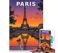 Vintage Anime Paris Skyline with Eiffel Tower Jigsaw Puzzles 1000 Recall Fun Play Burr Free Clean Cut Pieces Portable Travel Friendly Fun Game (38x52cm)