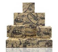 Vintage Antique Ancient Retro Black Mysterious Ocean Sea Far East World Old Map Sailing Boat Nautical Brown Kraft Wrapping Paper Folded Flat 4 Sheets 50x70cm For Traveller Hanukka Pirates