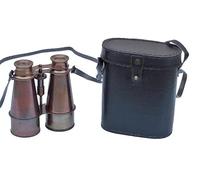 Vintage Antique Brass Binoculars with Strap and Leather Bag - Nautical Telescope Decor - Handcrafted Maritime Binoculars for Home, Office, or Library - Unique Gift for Men & Collectors