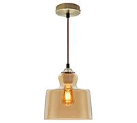 Vintage Antique Brass Pendant Light Smoked Glass Ceiling Lamp Shade Amber M0225F